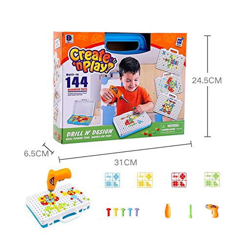 Alician Gifts for Kids Simulate Electric Drill Toy Nut DIY Assembly Disassembly Nut Puzzle Toys English Version 144pcs