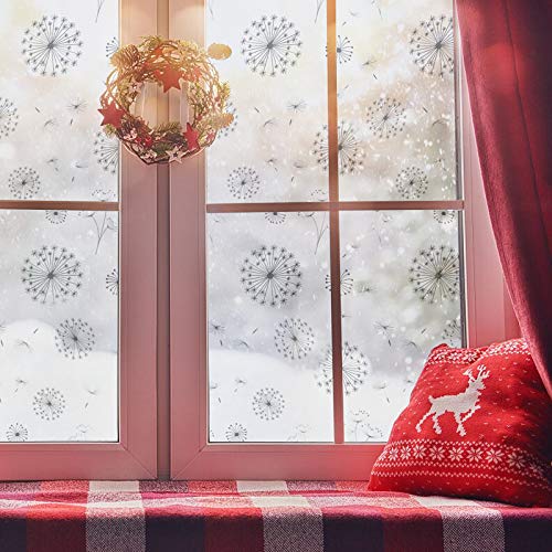 FILMGOO Window Privacy Film 4D Decorative Stained Glass Decals Static Cling Window Sticker Non-Adhesive(Dandelion,17.5 Inch x 6.5 Feet)
