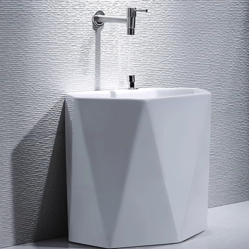 GUQASDV Évier de vadrouille en céramique avec Robinet, Bassin de Service Commercial avec Drainage à Une Touche, Bassin de Lavage Portable en céramique, Baignoire de trempage