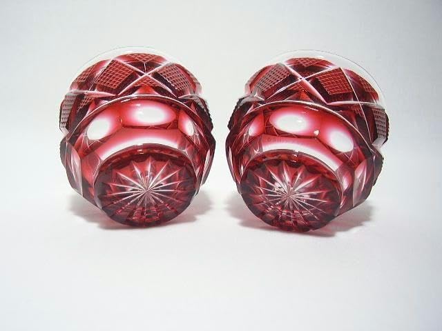 薩摩ガラス工芸作 復元 島津薩摩切子 色被せガラス 切子猪口 共箱 赤