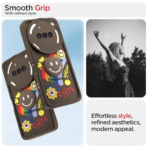 Image of Pikkme Back Cover for Nothing Phone 3a 5G | Soft Silicone| Cute Rainbow Smile & 3D Cartoon Flower Design | Shockproof Raised Camera Protection Bumper Case (Brown)