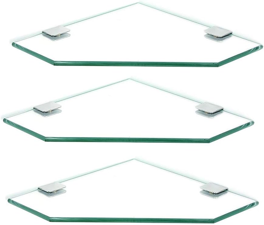 Shower Shelves Corner Glass Shelf Bathroom Storage Rack Wall Mount 7MM Tempered Shower Organize and Stainless Steel Bracket(2 Packs,24cm)