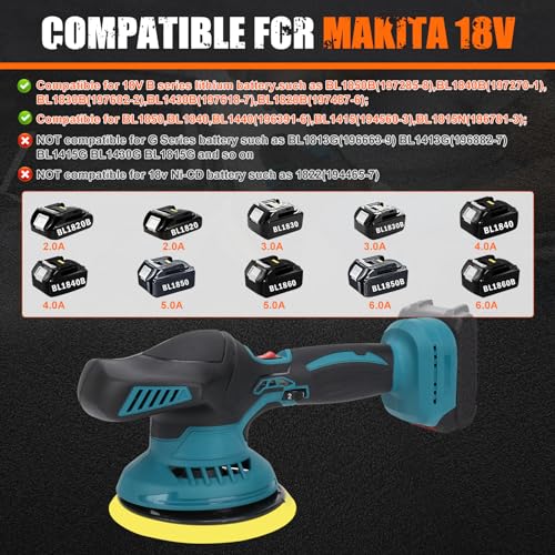 Draadloze bufferpolijstmachine compatibel met Makita 18V batterij, 6 inch auto-polijstmachine met 12 stuks hulpstukken, 2500-5000 RPM 6 variabele snelheid, polijstmachines voor automatische detailing - Afbeelding 4