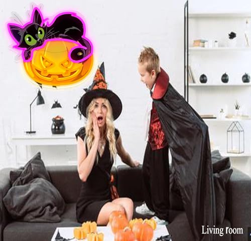 Image of Halloween Neon Sign for Wall Decor Pumpkin Black Cat LED Neon Lights for Halloween Room Decor, Halloweenn Party Lights