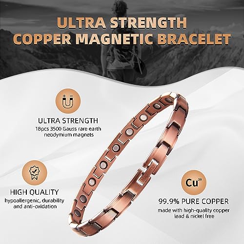 MagEnergy Copper Bracelets for Women 99.9% Pure Copper Magnetic Link Bracelet, Adjustable Bracelet Jewelry Gifts with Sizing Tool2