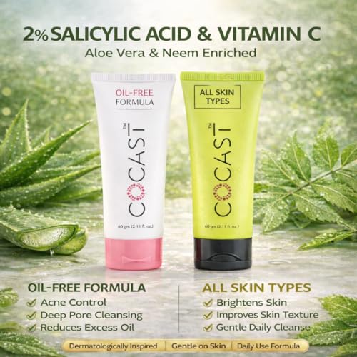 Image of Oil-Free Face Wash with 2% Salicylic Acid & Vitamin-C | Neem & Aloe Vera Extract | Acne Control, Pore Cleansing & Oil Balance | For Oily & Acne-Prone Skin | 60 g