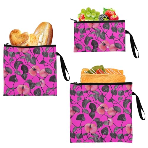 KLL Pack of 3 Reusable Sandwich and Snack Bags Eco-friendly Lunch Tote Bag for Camp Friends and Gear Art Seagrape Fruit