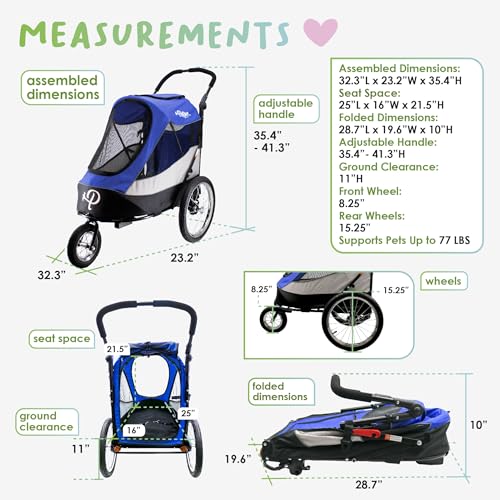 Image of Petique Trailblazer Pet Jogger /Stroller, Bike Trailer, Shock Absorbing Bike Wheels, Large Entry Way, Peek-a-Boo Window, Small /Medium /Large Dogs, Cats and Pets, Supports up to 77LBS - Atlas (Blue)