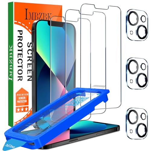 IMBZBK [Auto-Dust Removal] 3 Pack Screen Protector for iPhone 13 [6.1 INCH] Accessories Case Friendly Film Military Grade Shatterproof Tempered Glass 3 Camera Lens Protector Easy Installation