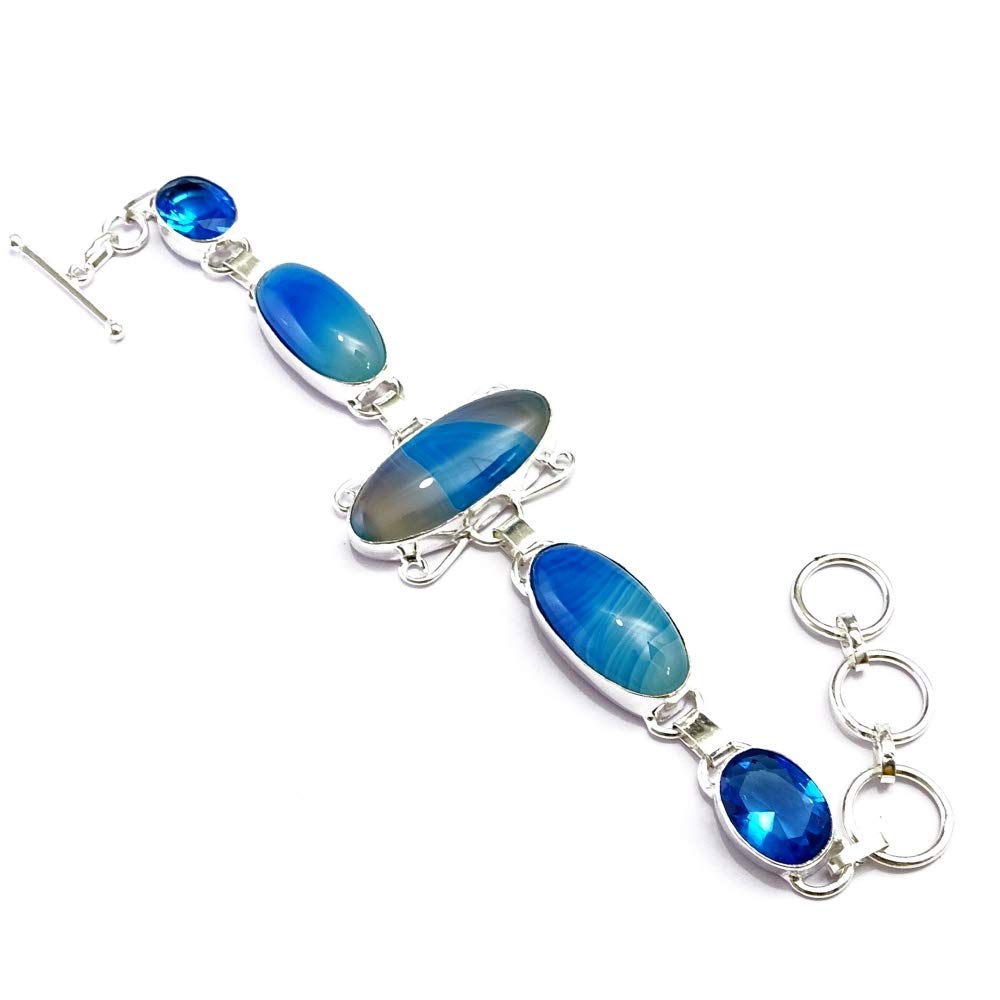 RidVikBanded Botswana Agate Bracelet Citrine Topaz Quartz Gemstone Silver Plated BRC-1985