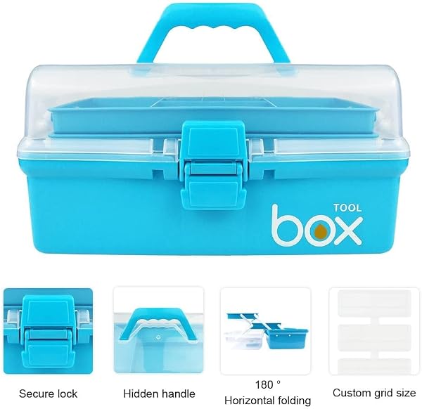 3 Layer Multipurpose Storage Box,Plastic Tool Box,Art & Crafts Storage Box with Compartments, Medicine Storage Box,Sewing Supplies Organiser Box Family First Aid Box with 2 Trays - 3