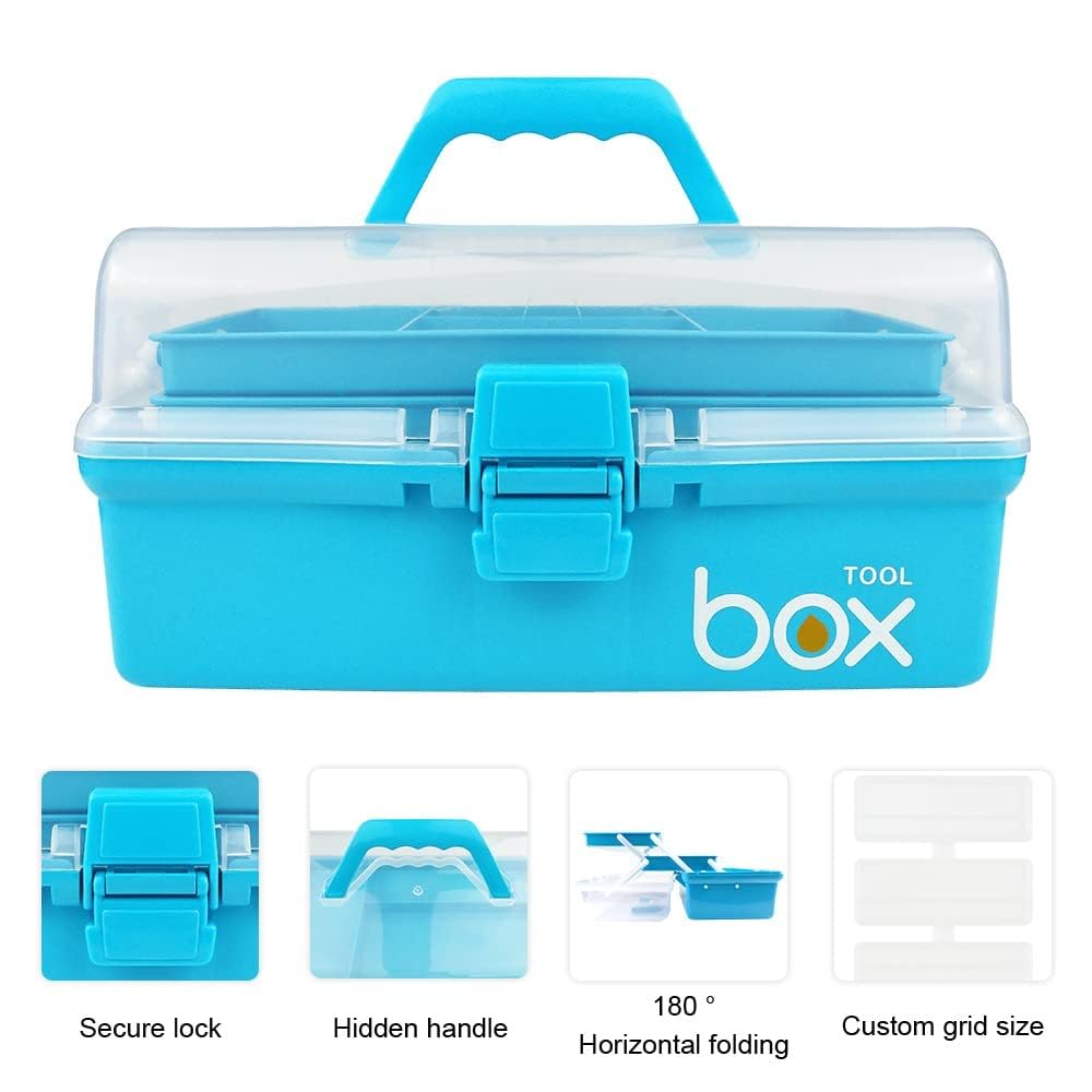 imuounl 3 Layer Multipurpose Storage Box,Plastic Tool Box,Art & Crafts Storage Box with Compartments - Image 3