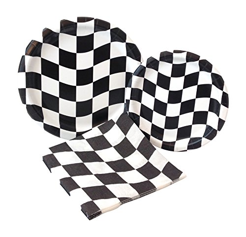 Black and White Check Racing Party Supply Pack! Bundle Includes Paper Plates