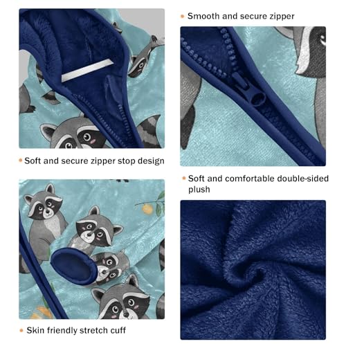 Raccoons with Flowers and Leaves Toddler Fleece Jacket Girl Boys Hooded Fleece Jacket Coat Warm Outwear Zip-up 3-10T3