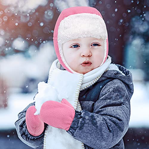 Image of Baby Winter Hat Mittens Toddler Hats for Boys Girls Sherpa Lined Toddler Gloves Infant Baby Hat and Mitten Set, Pink Toddler, 4-7 Years