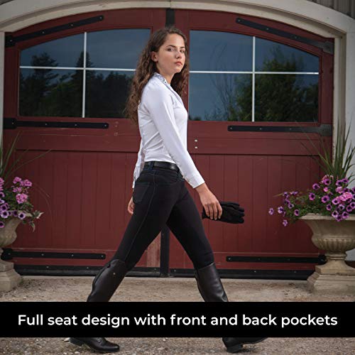 ELATION Leather Full Seat Breeches for Women, Black Dressage Pants - Platinum Hudson Schooling, Show & Riding Breeches for Women w/Performance Waist Band, 4 Pockets - Dressage Gifts (Black, 26R) - Thumbnail 4