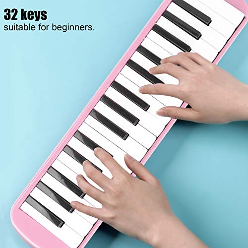 IRIN Melodica, 32 Tasten IRIN Melodica mit Tasche 32 Tasten Blasmusikinstrument Geeignet für Anfänger-Übungstasche (Rosa)