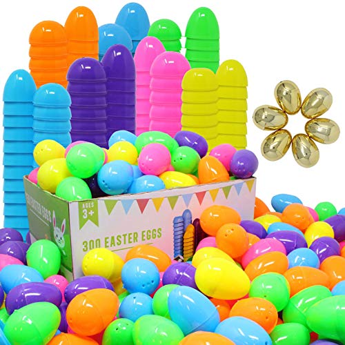 300 Pieces 2 3/8" Easter Eggs including 6 Golden Eggs for Filling Specific Treats, Easter Theme Party Favor, Easter Eggs Hunt, Basket Stuffers Filler, Classroom Prize Supplies