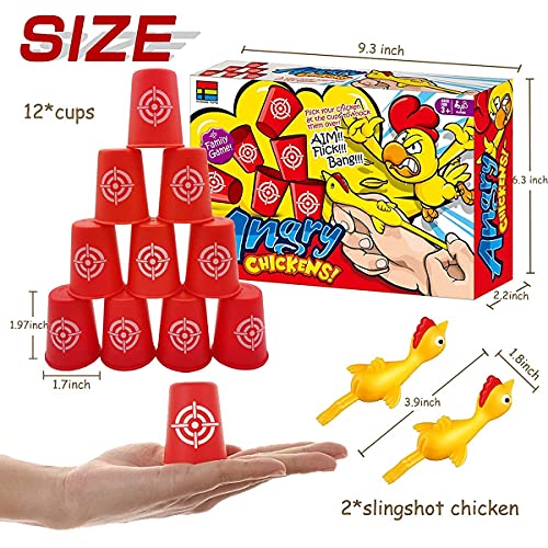 Slingshots Chicken Rubber Chicken 12 Dart Cups Flying Chicken Shooting Games Fidget Toys Stress Relief Finger flingers Stretchy Funny Party Game for Easter’s Day Gift Children Adults