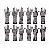 Henna Tattoo Stencil Kit, 12 Sheets Temporary Tattoo Templates for Hand,Large Indian Temporary Tattoo Stickers