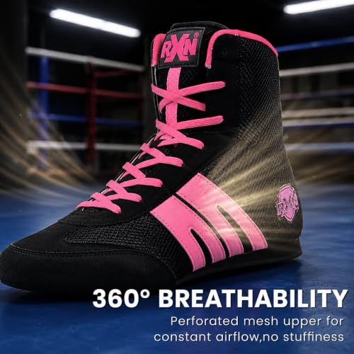 Image of RXN Gold Medal Boxing Shoes for Men | Lightweight High Top Boxing Boots with Anti-Slip Non-Marking Rubber Sole | Breathable Mesh Upper | Training, Sparring & Competition Boxing Shoes
