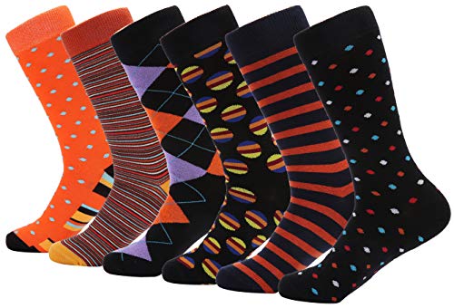 Mio Marino Men's Dress Socks - Colorful Funky Socks for Men - 6 Pack - Linear Ensemble - Sock size: 10-13