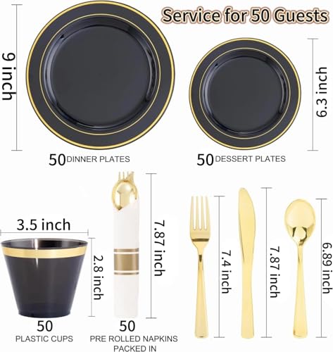WDF Partyware 350pc Gold Plastic Dinnerware - Disposable Dinner & Dessert Plates, Plastic Silverware, Napkins & Cups - Image 4