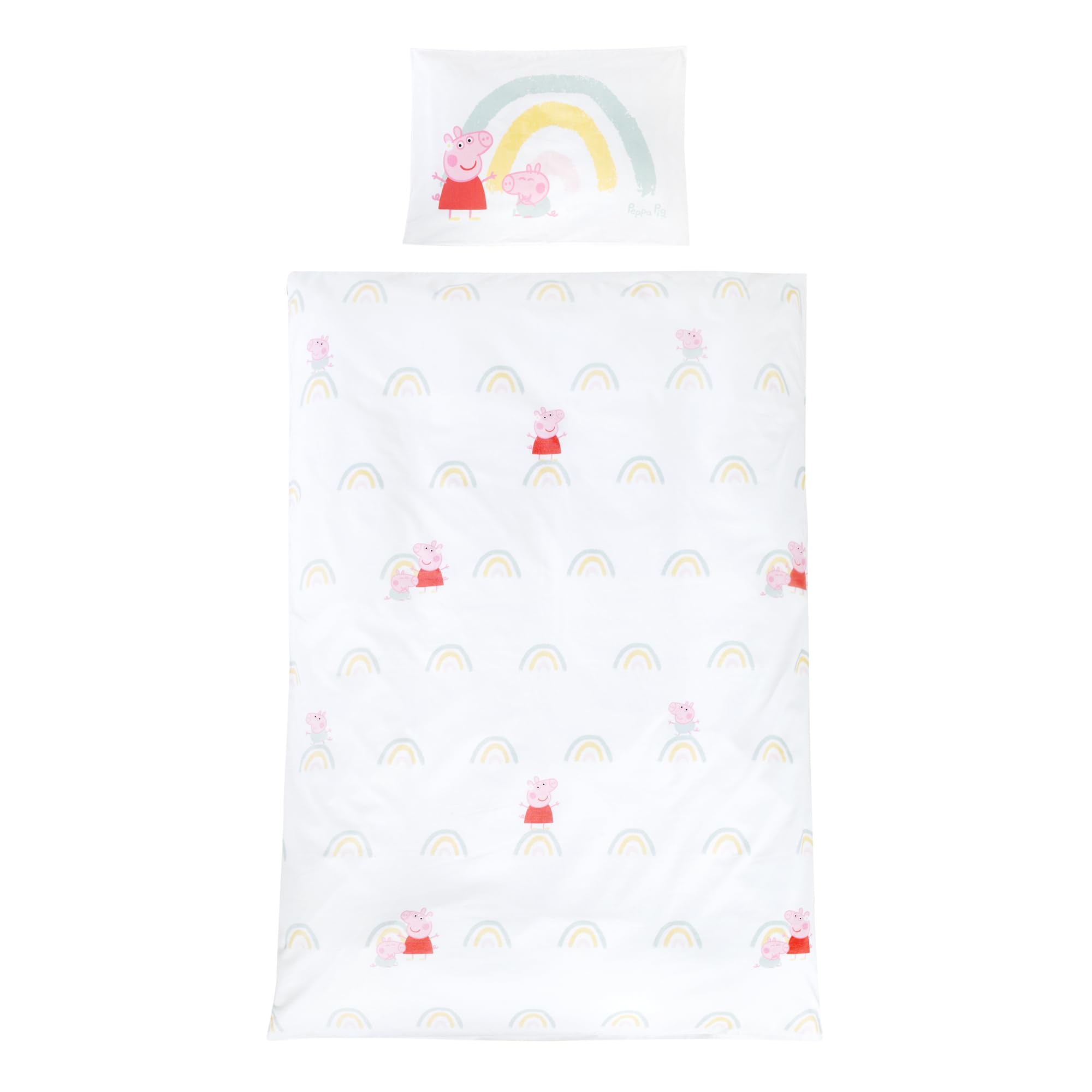 roba Children's Bedding 100 x 135 cm Peppa Pig - Children's Bedding Made of Cotton Including Pillowcase 60 x 40 cm - Design from The Cartoon Series - White/Pink