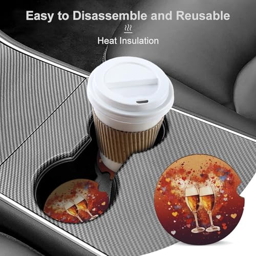 Portavasos para coche de madera con diseño Colorful Heart Champagne, 2 unidades miniatura 4