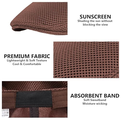 Image of meioro Men's Mesh Flat Cap Summer Breathable Newsboy Hats Beret Ivy Cap Gatsby Irish Cabbie Driving Hat Full Head Wrap