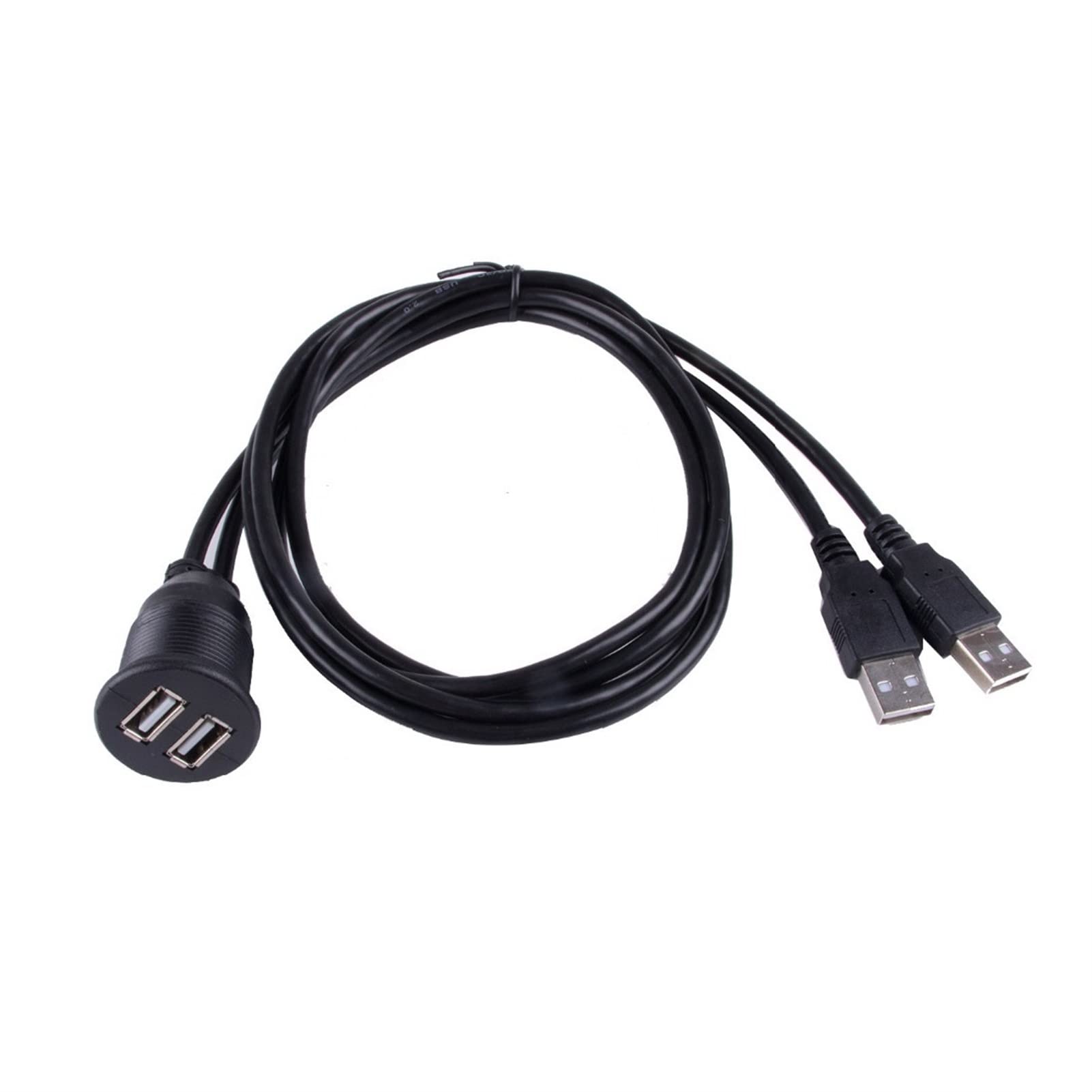 EVURU USB 2.0 2 Ports Dual Mount Cable -USB Extension Flush, Dash, Panel Mount Cable, Compatible with Car, Boat, Motorcycle and More