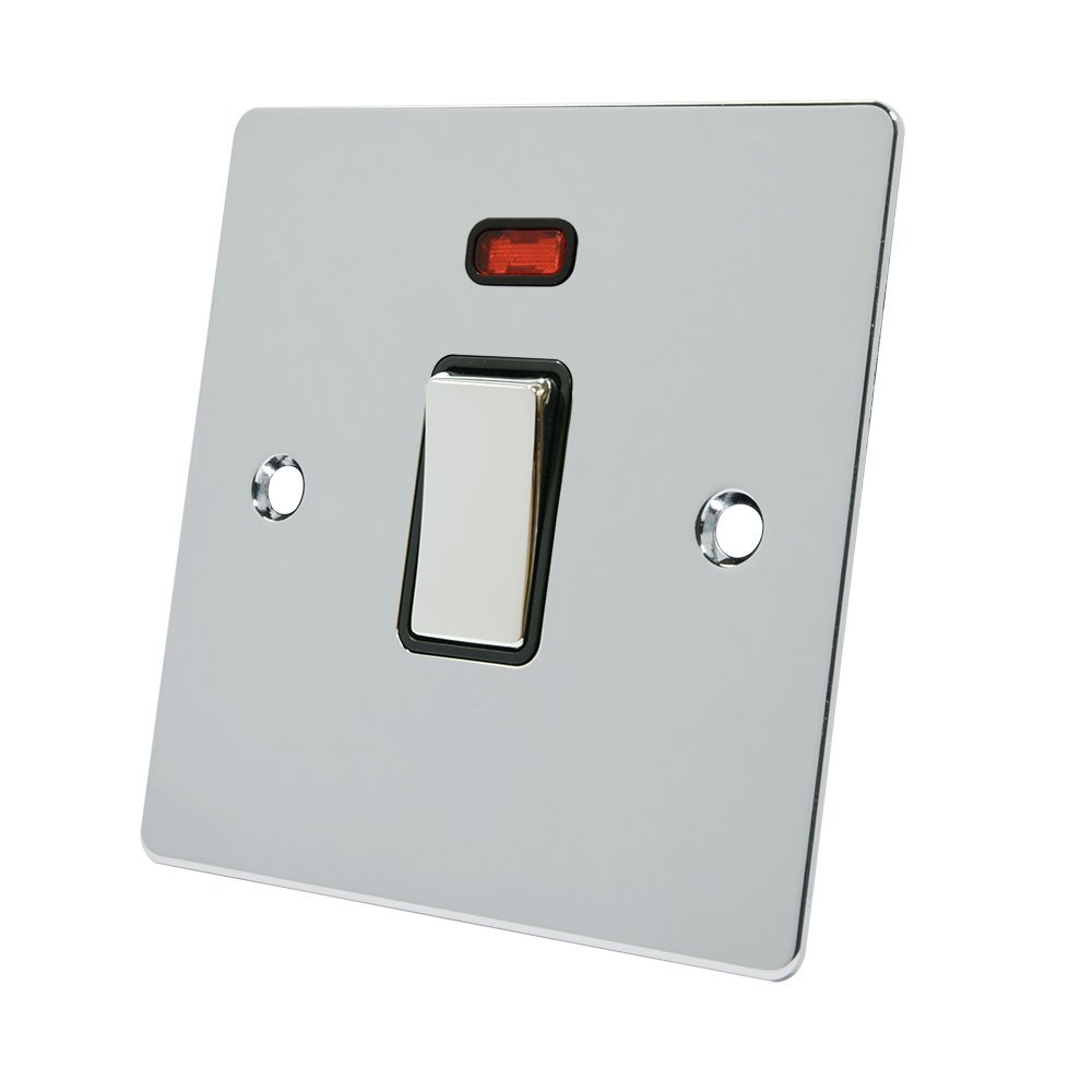 Fpc20aswibc Polished Chrome Flat 20 Amp Dp Black Insert Metal Rocker Switch-20A Double Pole Switch W/Neon Indicator 700461521099