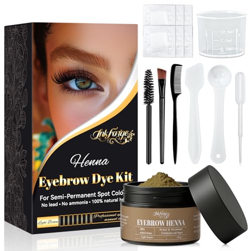 Henna Eyebrow Tint Kit – Natural Light Brown, Waterproof & Smudge-Proof, Semi-Permanent Brow Color Powder, Eyebrow Dye Kit for Women, Professional Instant...
