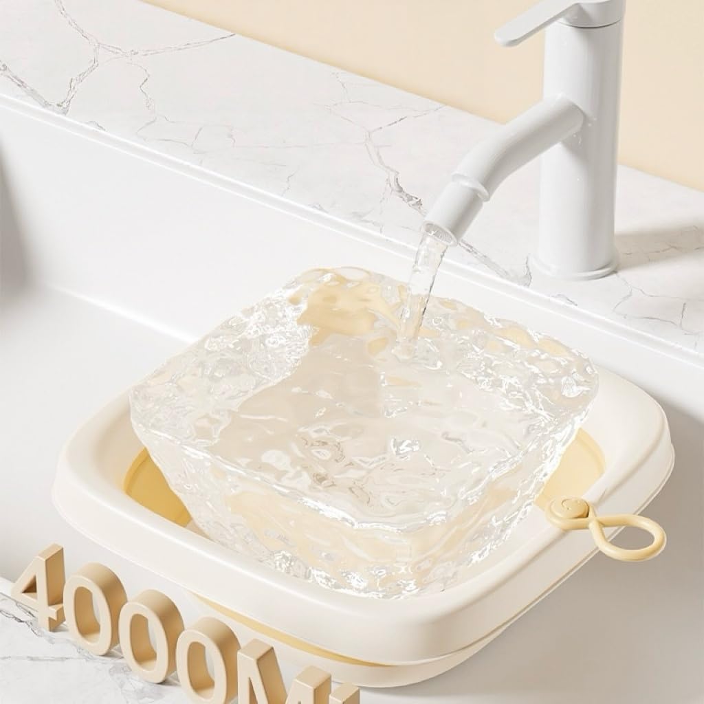 Baby Collapsible Wash Basin for Baby Cartoon Plastic Folding Washbasin Portable Infant Washing Up Basin Tub for Home Travel Baby (Yellow) - Image 4