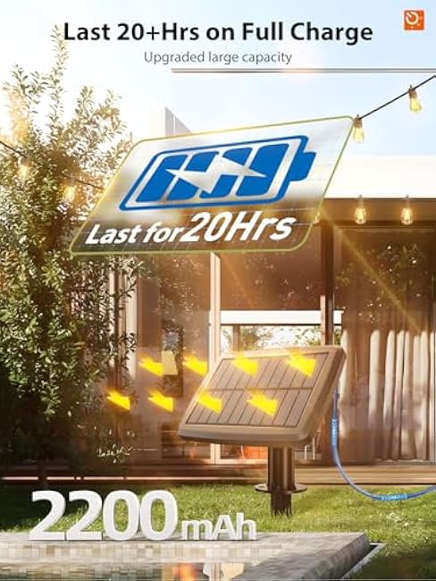 KYY 54FT Solar String Lights Outdoor Waterproof with USB Charging & Remote, Dimmable & Timable, Solar Powered Patio Lights with LED Shatterproof Bulbs for Deck Backyard Porch Garden Camping