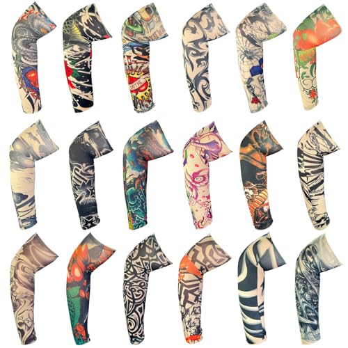 Tatoo Sleeves Men, Women, and Kids – Fake Temporary Tattoo Sleeve for Outdoor Sports, Halloween Decor 18pcs Multi Color