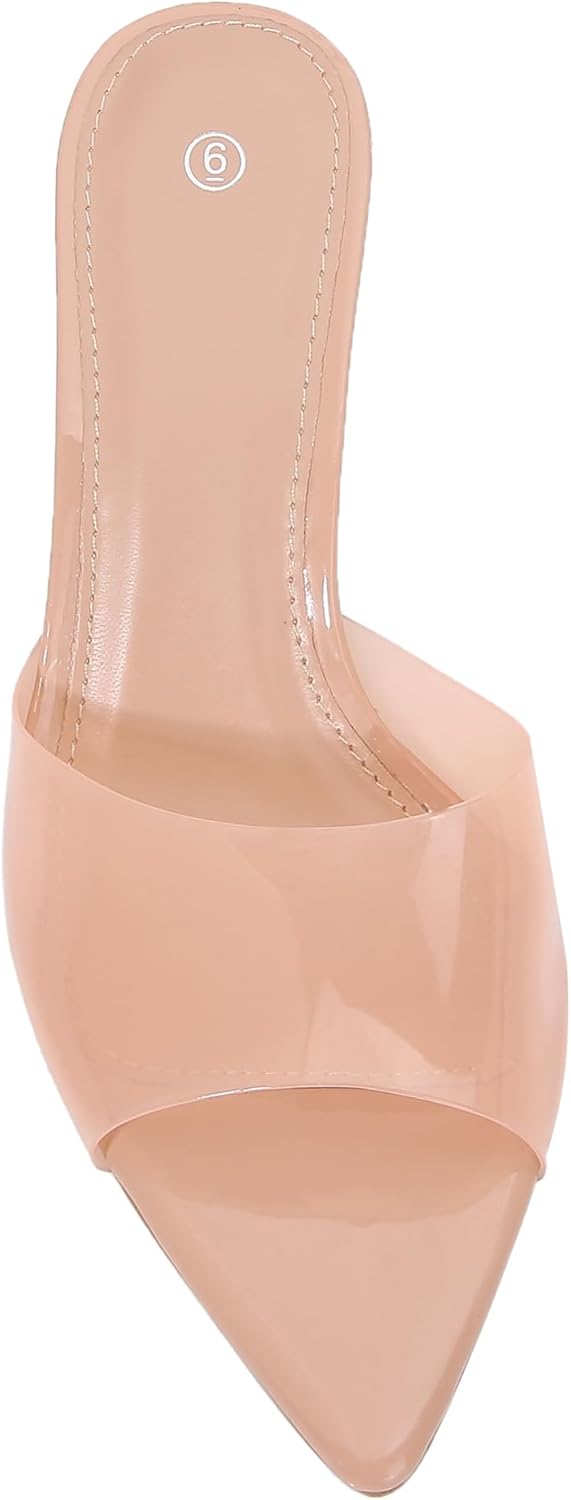 Women Clear Pointed Toe Sandals Stiletto Heels Transparent Strap High Heels Slip on Mules for Women - Image 5