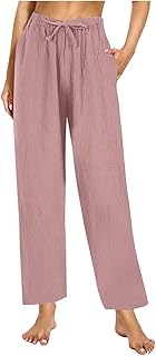 Pantalones de mujer rojo suelto para mujer, color sólido, plisado simple, bolsillo de cintura adelgazante, pantalones de pijama, pantalones casuales, pantalones casuales de pierna ancha, pantalones
