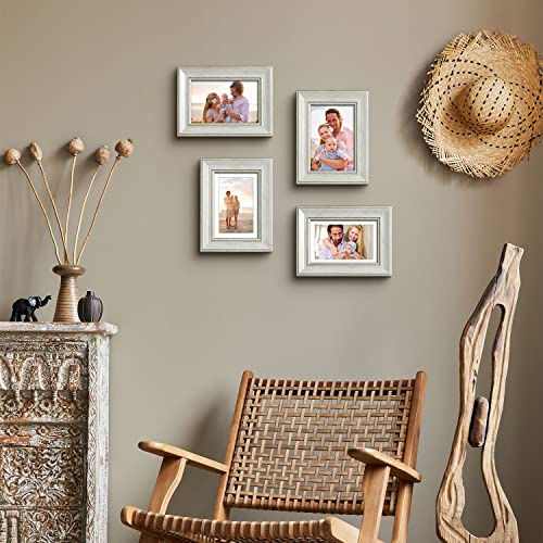 4X6 Real Glass Picture Frame Set Of 4 With 1 Mat, 3.5X5 With Mat Or 4X6 Without Mat For Wall Hanging Or Tabletop Display Retro Rustic Farmhouse Matted Bulk Photo Frame Gift Home Office Decor #TOP5