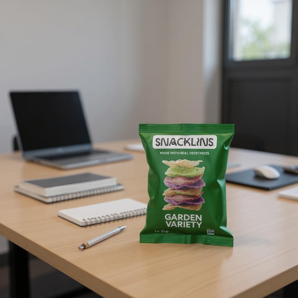 SNACKLINS Plant Based Crisps Garden Variety - NEW FLAVOR - Multi Serve | Plant-Based Crisps | Low Calorie | Gluten-Free | Kosher For Passover | 3oz Family Sized Bag (3oz - 6 Pack, Garden Variety)