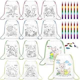HahaMagic 12 PCS zaini da colorare con 12 pastelli a cera impilabili (7 colori in uno), adatto come regalini fine festa compleanno bambini invitati, sacchetti e gadget compleanno bambini