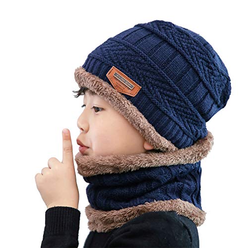GORWRICH Kids Warm Knitted Beanie Hat and and Circle Scarf Skiing Hat for Boys Girls