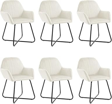 Modern Velvet Dining Chairs Set of 6 Cream Upholstered Side Chairs with Sturdy Metal Legs for Kitchen Dining Room Living Room Home Decor