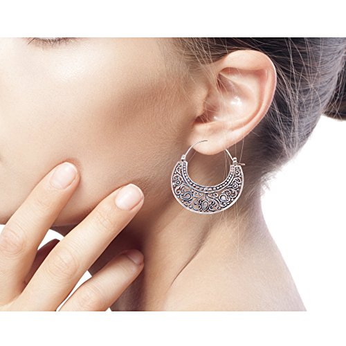 Novica .925 Sterling Silver Floral Hoop Earrings 'Garden Of Eden' #TOP3