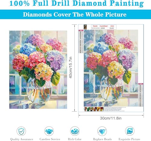 EIBEILI Kits de pintura de diamante para adultos, hortênsia em vidro, kits de arte de diamante 5D pa