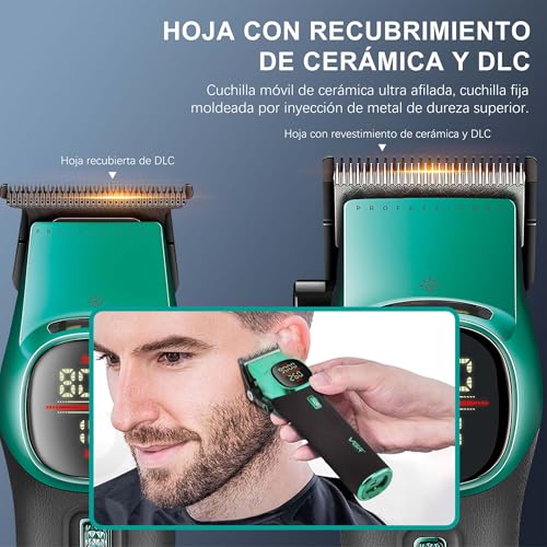 VGR 885 S2 Maquina de Cortar Pelo Hombre Profesional, Set de Maquinilla Cortapelos y Recortador Inalámbrico con Cuchillas de Cerámica, Rodillo 21 Velocidades, 2 Bases Magnéticas, Pantalla LED, Verde - imagen 4