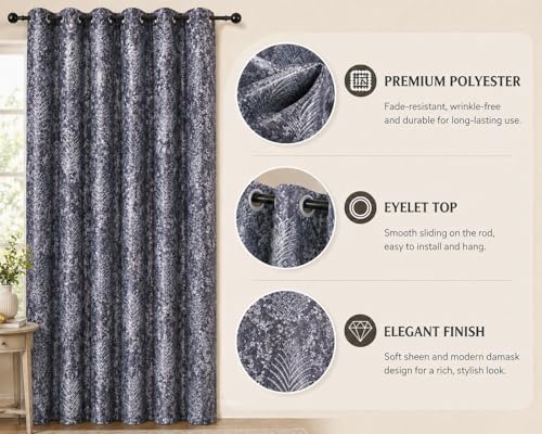 Image of HUTI 5 feet Grey Window Curtain Set of 2 | Semi-Transparent Leaf Printed Curtain | Soft Knitted Polyester | Eyelet Curtain for Living Room & Bedroom 4x5 ft (120 x 150 cm) | Perfect for Home Decor