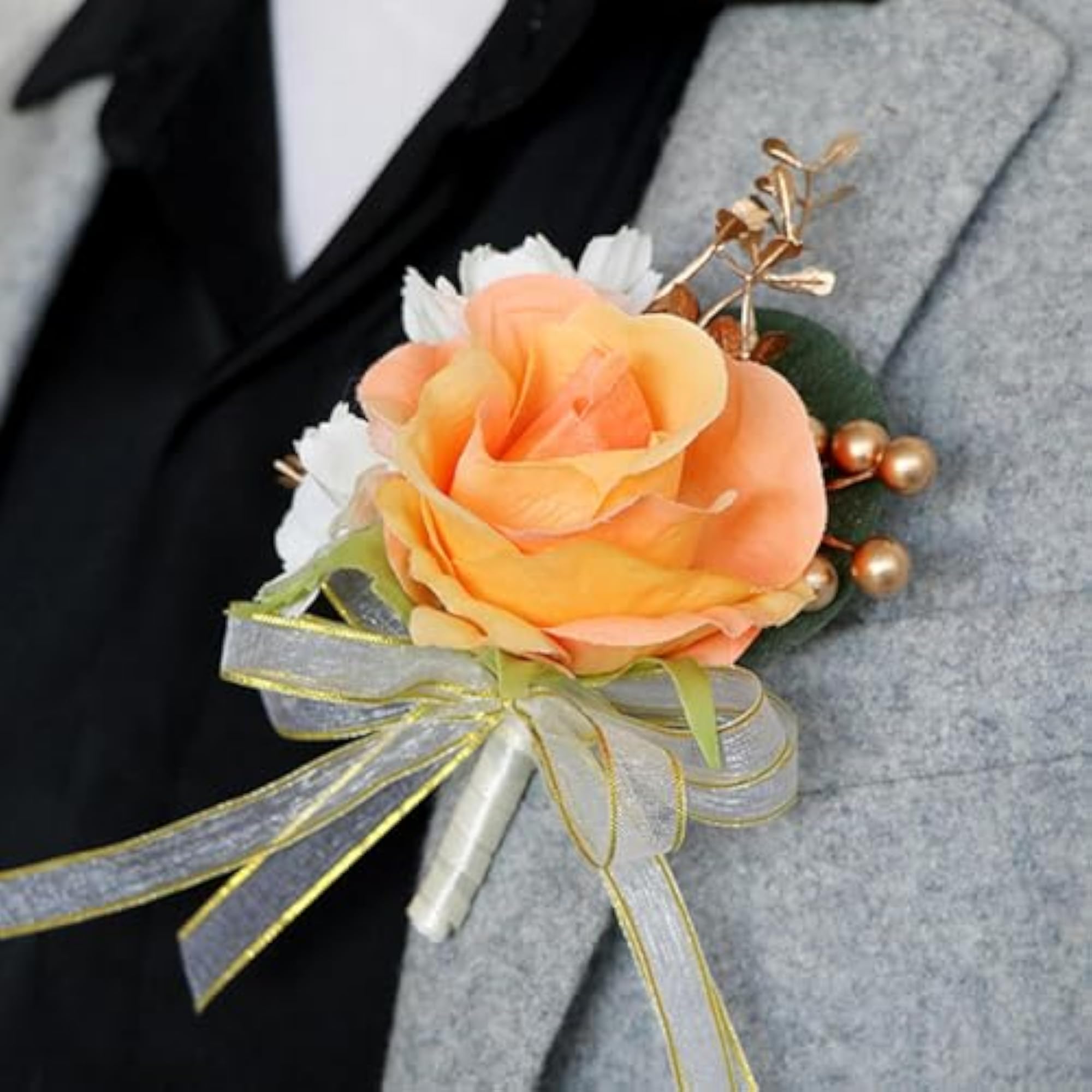Orange Wedding Flower Boutonniere Brooch Pin