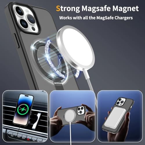Image of Magnetic for iPhone 14 Pro Max Case, 6.7 inch, Compatible with MagSafe, Rugged Kickstand, Not-Yellowing Military-Grade Protection, Matte Black
