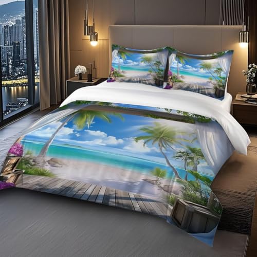 Linge de lit imprimé paysage de plage style vacances sur une île